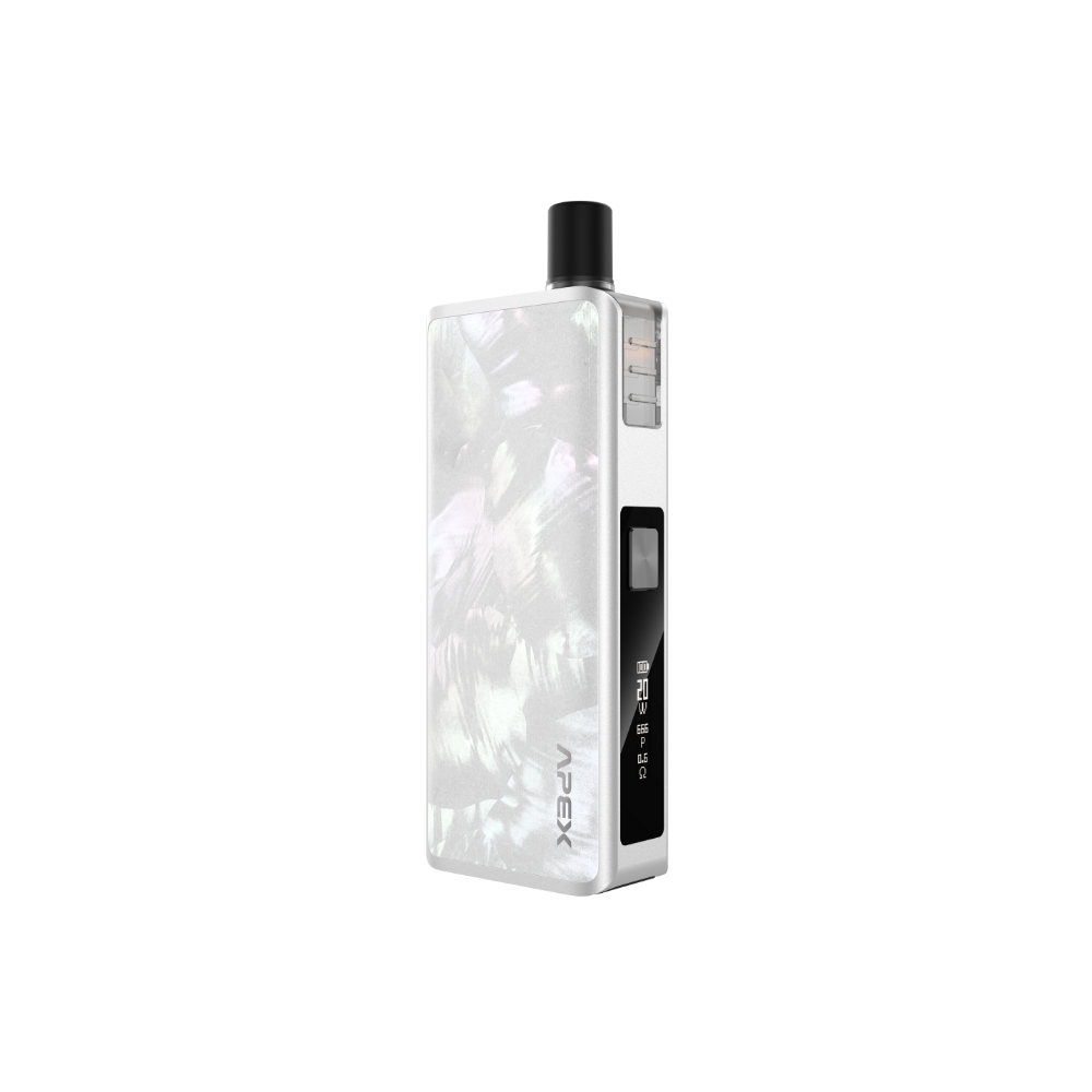 VAPORESSO VAPORESSO APEX MTL device in white with pearl-like finish and black accents, featuring an OLED display.