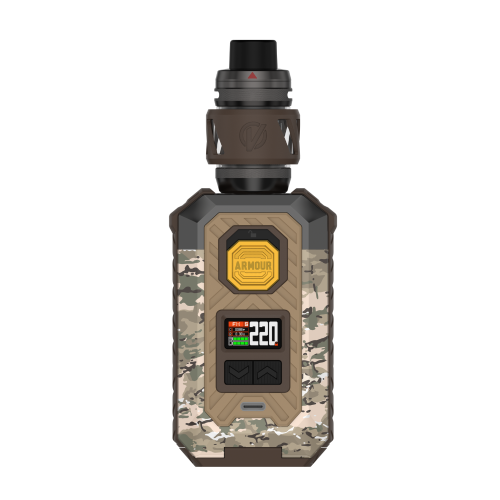 VAPORESSO VAPORESSO ARMOUR MAX (iTank T) vape mod with camouflage design, 220W output, and iTank T.