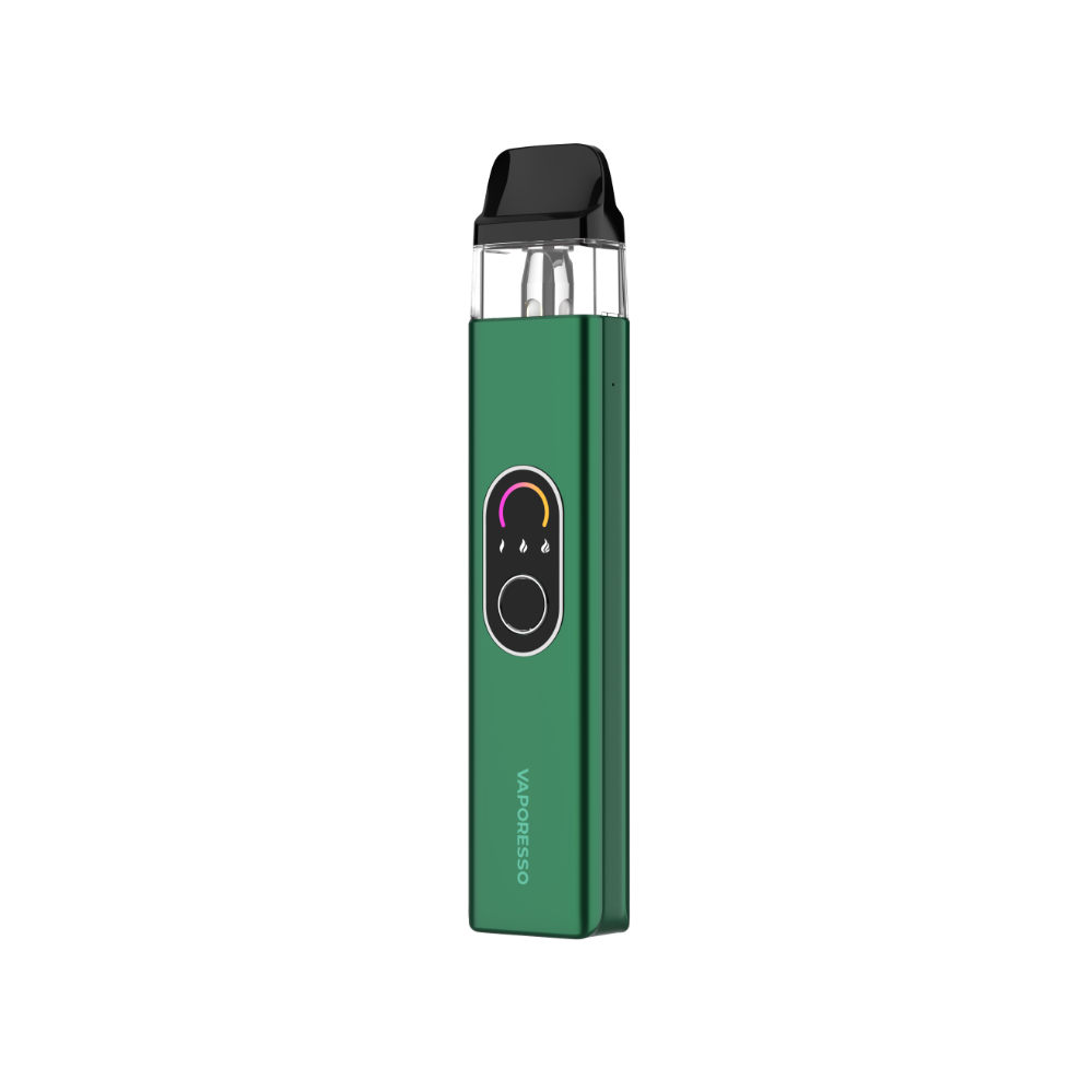 VAPORESSO Vaporesso XROS 4 vape device in green. Features brand logo, display, and button for easy vaping.
