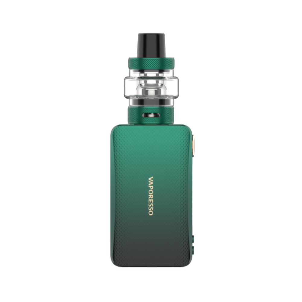 Vaporesso GEN Nano vape device in green, featuring VAPORESSO logo, clear tank, and black drip tip, with a gradient finish.