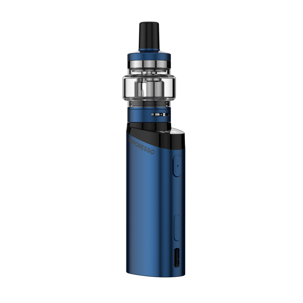 VAPORESSO VAPORESSO GEN Fit 40 vape mod in blue with iTank X, showing VAPORESSO logo and OLED screen, vaping device.