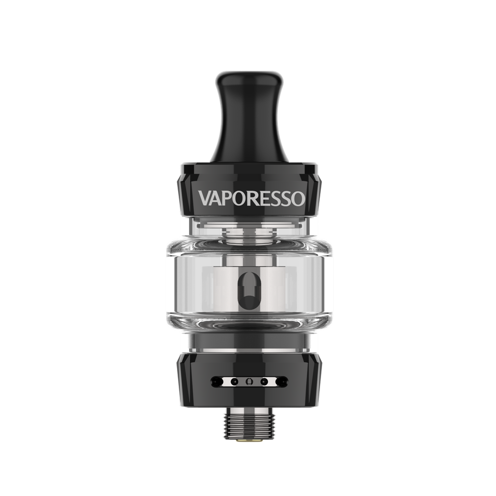 Vaporesso GTX Tank 18 (3ml) in black with the Vaporesso logo, clear glass tank, and airflow control