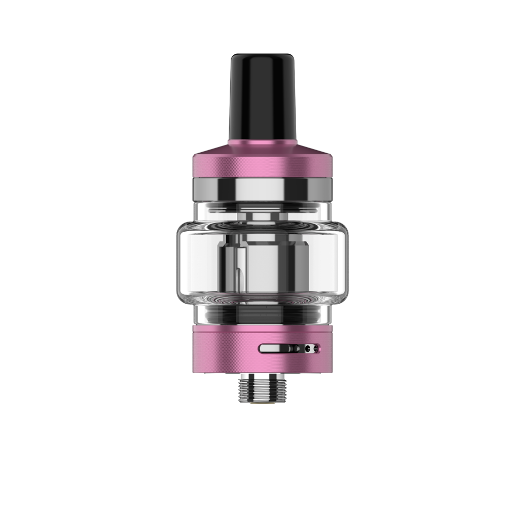 Vaporesso iTank X (3.5ml) vape tank in pink and silver. Top-fill design, clear glass, bottom airflow, and GTX coils.