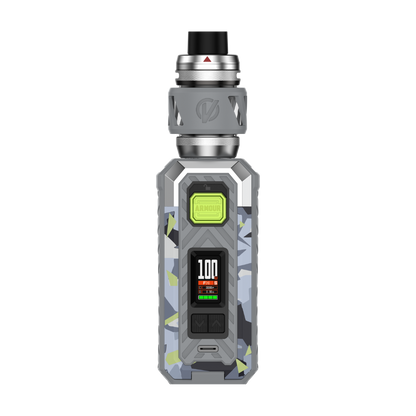 VAPORESSO ARMOUR S iTank T vape kit with camouflage design, digital display showing 100W output