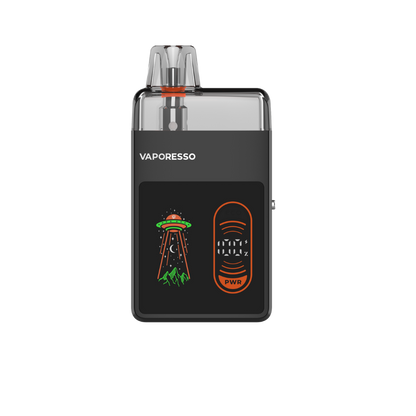 VAPORESSO ECO NANO PRO vape device, black, alien design, display, featuring power and wattage display