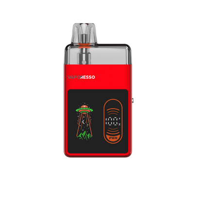ECO NANO PRO red vape device with alien graphic display and wattage indicator by VAPORESSO
