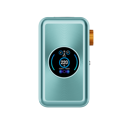 VAPORESSO GEN MAX Mod in teal, with a 220W output display and gold accents.
