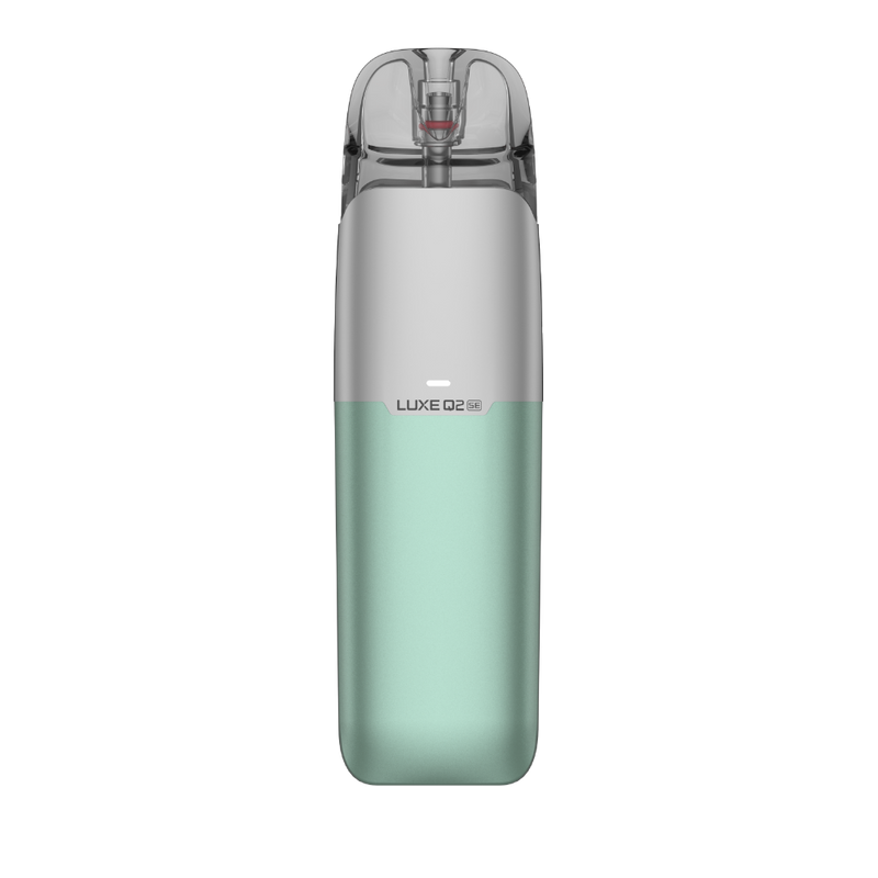 VAPORESSO LUXE Q2 SE vape device, mint green and silver design, branding on device