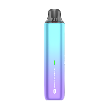 VAPORESSO VIBE SE vape device in gradient purple and blue colors. Features easy one-button operation and MTL design.