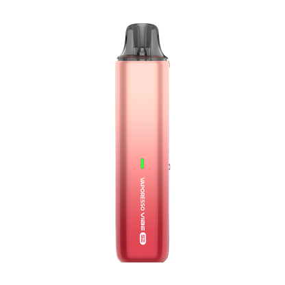 VAPORESSO VIBE SE vape in gradient red and pink. Features one-button operation and a modern design.