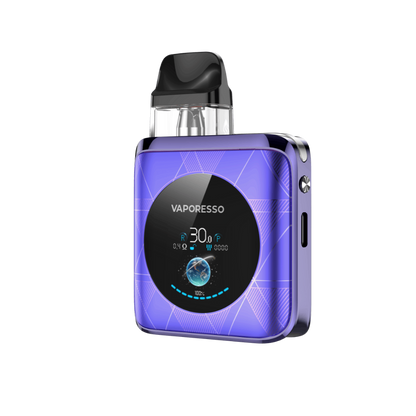 VAPORESSO XROS 4 Nano in Purple, with TFT Screen showing settings, 30W MAX output.