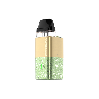 VAPORESSO XROS Cube vape device in gold and green with branding