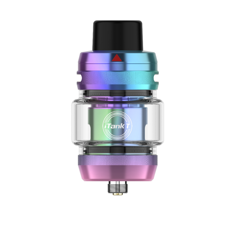 VAPORESSO iTank T vape tank with rainbow gradient, clear glass and iTank T logo, top-fill design