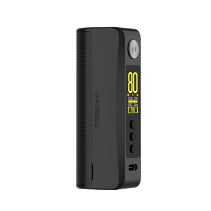 VAPORESSO GEN 80S Mod in Black - Digital display showing 80W and vaping details.