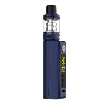 Vaporesso GEN 80S iTank2 vape kit in dark blue, digital display showing 80W