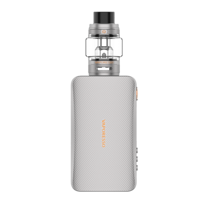 Vaporesso GEN S silver mod with NRG-S tank, featuring textured finish and Vaporesso logo.