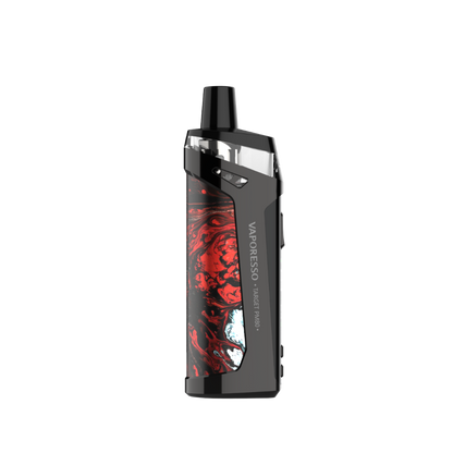VAPORESSO TARGET PM80 pod mod with red and black design, compact sub-ohm vaping device